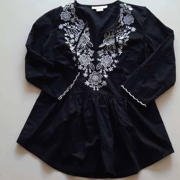 Michael Kors black floral embroidered top small - Picture 3 of 12
